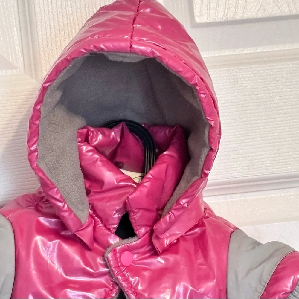 Pet Life Small Dog Puffer Jacket Pink Grey Gray Fleece Lined Snaps Hooded Small
